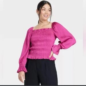 Women's Pink Smocked Top